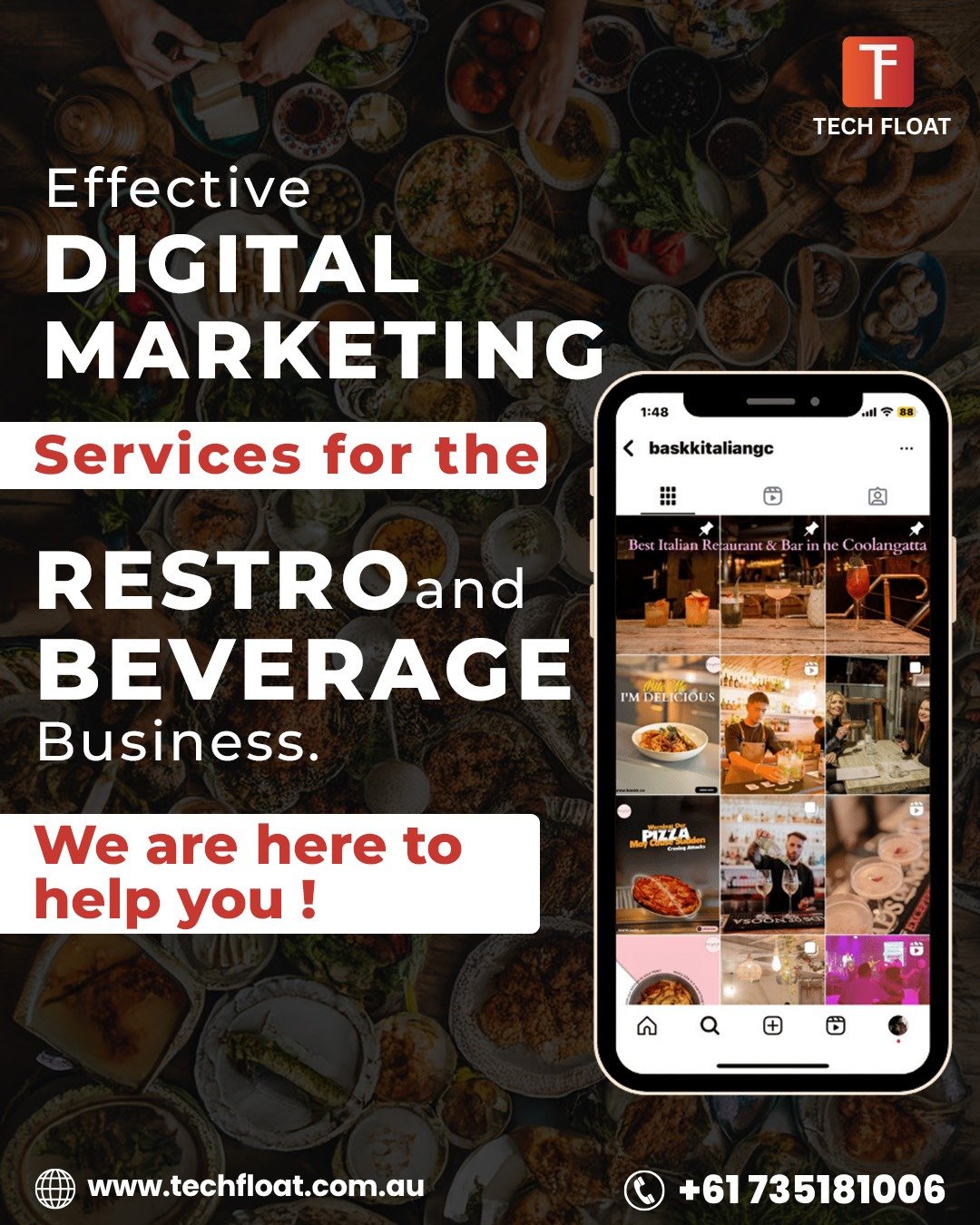 Marketing banner by Tech Float, the Best Digital Marketing Agency in Brisbane, offering SEO for food businesses.
